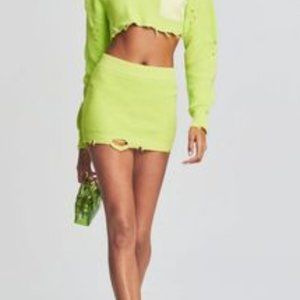 SER.O.YA. $98 Alora Distressed Knit Skirt. Neon Lime. NWT
